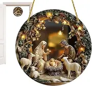 Erconsso Nativity Scene Ornaments - Flat Round Acrylic Window Decor | Nativity Scene Decoration, Front Door Ornament, Christian Home Decorations for Home Cafe