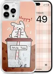 UnnFiko Liquid Case Compatible with iPhone 7 8, 3D Cool Quicksand Flowing Floating Bling Glitter Sparkle Soft Case for Girls Women (Boba Tea Rabbit, iPhone 7 8)