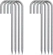 8 Pack Galvanized Rebar Tent Stakes J Hook 12 Inch, Chain Link Fence Stakes Cano