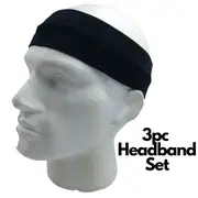3pc Set Plain Headband Elastic Stretch Sports Yoga Hair Band Unisex Wide Wrap