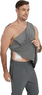 [Codida] Cotton Men's Post Shoulder Surgery Tank Top Clothes After Rotator Cuff Surgery Chemo Port Access Shirt with Snaps, Dark Gray, Medium