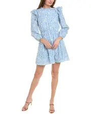Sail to Sable Ruffle Neck Silk-Blend Mini Dress