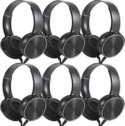Kids Headphones Bulk 6 Pack for School Classroom Students K-12, Wholesale Wired On-Ear Headphones for Children Toddler Boys Girls Computer Chromebook Laptop PC (HY450, 6 Black)