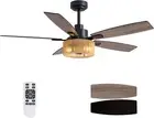 46" Boho Ceiling Fans with Lights and Remote Control, Farmhouse Black Caged -NEW