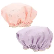 2pcs Double Shower Caps Waterproof Hair Caps Printed Bath Caps Printing Shower Caps
