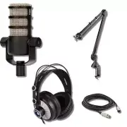 Rode PodMic Dynamic Podcast Microphone with Rode PSA1 Boom Arm, Podcast Headphon