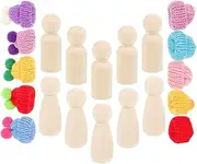 1 Set Unfinished Wooden Doll Miniture Decoration Plain Peg Dolls Mini Toys Blank Hats Blank Dolls Kids Bonnet Shelf Decor Wooden Peg Doll Decor Child Cute Statue Yarn/960
