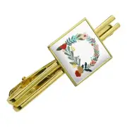 Letter D Floral Monogram Initial Square Tie Bar Clip Clasp Tack- Silver or Gold