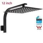 Black Square 12'' Large Overhead Shower Head And Gooseneck Arm Wall Mounted