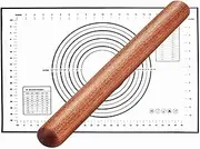 NASNAIOLL Rolling Pin and pastry baking mat set,wood Rolling Pin For Baking,Silicone Baking Mat,non-stick french rolling pin and Dough Rolling Mat ideal for bread,Cookie,tortillas,Pasta,Pizza (Black)…