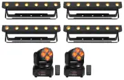 4) Chauvet DJ Ezlink Strip Q6 BT Wireless Bluetooth Wash Lights+2) Moving Heads
