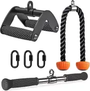 Complete Gym Cable Attachments: Rotating Pull Down Bar & Double D Handle Set