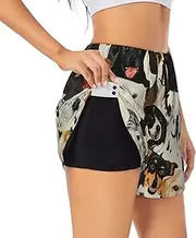 [WURTON] Dogs Pattern Print Exercise Gym Workout Shorts Women's Athletic Shorts Dual-Layered Yoga Running Shorts