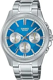 [Casio] MTP1375D-2A2 Analog Silver Strap Unisex Adult Watch, Blue Dial, 48.5 × 42 × 9.7 mm