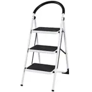 WELLFOR Ladder 3-Step Stool Foldable Iron Frame W/ Non-Slip Rubber Handgrip