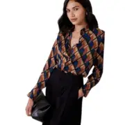 NWT Banana Republic Satin Classic Geometric Print Button Up Blouse Top XXL