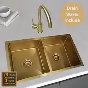770*450*220 Brushed Gold Double Bowl Laundry Kitchen Sink Top/Under Mount Basin [44-HF7745G]