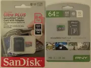 PNY Elite Class 10 & SanDisk Ultra PLUS 64GB microSDXC UHS-I Memory Card Bundle