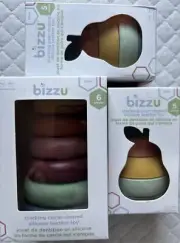 three (3) Bizzu Silicone Stackable Teethers NEW pears and circles
