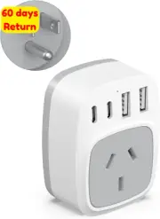 Yundian US Travel Adapter AU to USA Plug 2 USB C 2 USB Fast Charging White
