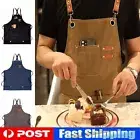 Work Apron Canvas Kitchen Bib Pockets Gardening Tool Aprons Workshop Cooking AU