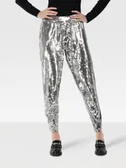 Silver Sequin Tapered Trousers