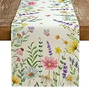 GEEORY Spring Table Runner 13 x 72 Inch, Floral Wildflowers Decorative Rustic Farmhouse Table Decoration for Kitchen Dinning, Indoor Outdoor Dinner Party Decor GT149-72