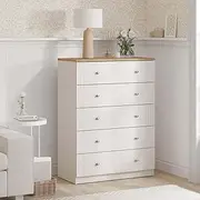 Merryluk 5-Drawer Tallboy Dresser – White Chest of Drawers Storage Cabinet for Bedroom, Living Room, Hallway, or Entryway