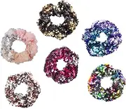 LIFKOME 6Pcs Shiny Sequins Hair Scrunchies for Elastic Ponytail Holders Random Colors Styles Hair Accessories for Parties and Everyday Fashion
