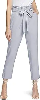 [ATIKA] Women's Cropped Paper Bag Pants, Casual Elastic High Waist Pant, Bowknot Slim Fit Trousers with Pockets