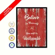Believe In Yourself & You Will Be Unstoppable Red Quote Framed Canvas Wall Art