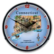 Connecticut Supports the 2nd Amendment, Lighted Backlit LED Clock Free Shipping