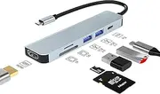 USB C Hub Multiport Adapter , 6-in-1 Type C Portable Docking Station with 4K HDMI , USB 2.0/3.0 Ports, SD/TF Card Reader,65W Power Supply Compatible with Mobile Phone/iPad Pro/MacBook/Type C Devices