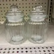 2- Square Knobbed Apothecary Jar w/ Bubble Gum Style Lid 5 1/4" Tight Seal