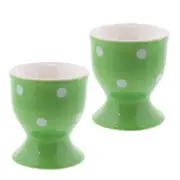 Ceramic Egg Cup Polka Dot Soft Boiled Egg Holder - Set of 2 (Green)