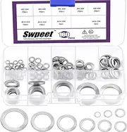 Swpeet 160Pcs 9 Size M3 M4 M5 M6 M8 M10 M12 M14 M16 304 Stainless Steel Double Side Tooth Lock Washer Assortment Kit, Tooth Locking Washer Gasket, Spring Locking Washer Flat, Double Serrated Washer