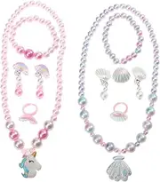 [Baluue] Unicorn Shell Jewelry Set Girls Necklace Bracelet Ring Earrings for Girls