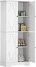 HOMCOM 70.75" Farmhouse Tall Kitchen Pantry Storage Cabinet, Freestanding Cabinets with Doors and Shelf Adjustability, 4 Door Kitchen Shelf Storage with 4 Tiers, White