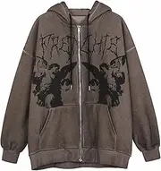 [Franhais] Women's Oversized Hoodie Sweatshirt, Zip Up Jacket Vintage Zipper Hoodie Long Sleeve 90s Y2K E-girl Transition Coat