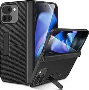 [Ruky] Carbon Fiber Case for Google Pixel 9 Pro Fold 2024, Slim PU Leather & PC Material, Built-in Kickstand & Screen Protector, Hinge Protection