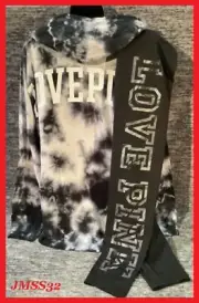 Victoria's Secret Pink Tie Dye Varsity Hoodie Tee Shirt + Leggings Set Gray XL