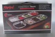 Condiment Trays w/Wooden Caddy Stainless Steel PARINI 8 Compartments BRAND NEW
