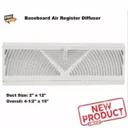 White Baseboard Air Register Diffuser 2" x 12 in 1-piece Multipattern w/ Damper