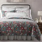 Paseo Road by HiEnd Accents | Abbie 3 Piece Quilt Set with Pillow Shams, Teal, Super King Size, Cotton Reversible Bed Set, Western Floral Farmhouse Style Bedding Set, 1 Quilt and 2 Pillow Cases