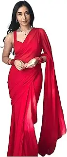 [StyleScope] Women's Plain Georgette Ready To Wear One Minute Saree With Unstitched Blouse Piece (Kalki)