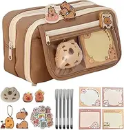 Capybara Large Capacity Pencil Case,Cute Transparent Multi-Layer Pencil Pouch,Capybara Plush Capybara Pencil Case with Compartments,for Girls Secondary School Big Capacity Pencil Case