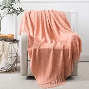 [HOMIEST] Decorative Knitted Throw Blanket with Tassel, Cozy Lightweight Cable Knit Blanket for Couch Bed Sofa (Coral, 50 x 60)
