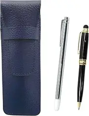 SASL-701S-TK66A Grain Leather Pen Case, Blue Metal Instruction Stick and Smartphone Touch Metal Mini Retro Rotating Ballpoint Pen Set