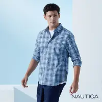 在飛比找Yahoo奇摩購物中心優惠-Nautica 男裝 吸濕排汗休閒格紋長袖襯衫-藍色