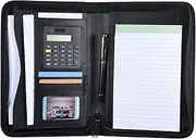 Portable Professional Busin Portfolio Padfolio Folder Document Case Organizer A5 PU Leather Zippered Closure with Calculator Card Holder Note Wr